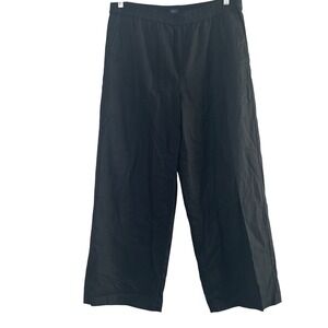 J.Crew Womens Black Linen Blend Wide Leg Elastic Waist Pants Size 14